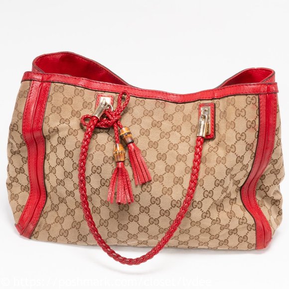 Gucci Handbags - Gucci GG Canvas Bella Tote Red Trim